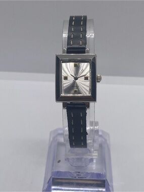 Silver Square Dial Black Strap Women's Quartz Watch